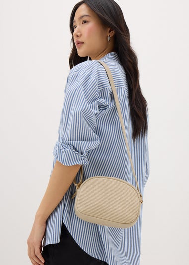 Cream Straw Camera Cross Body Bag