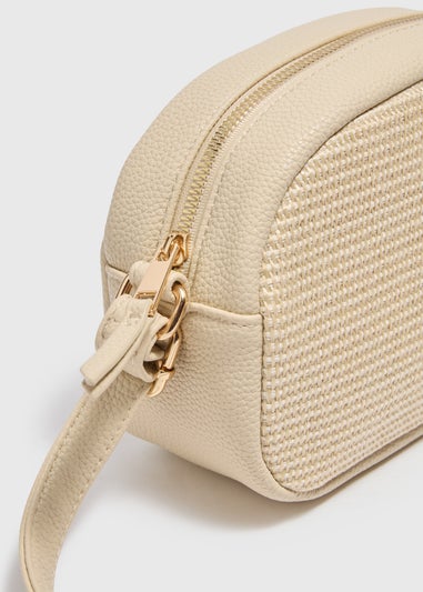 Cream Straw Camera Cross Body Bag