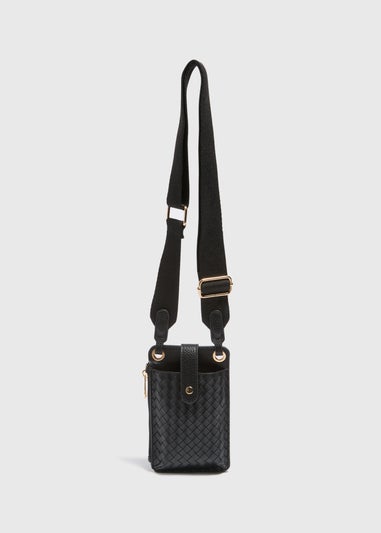 Black Weave Cross Body Phone Bag