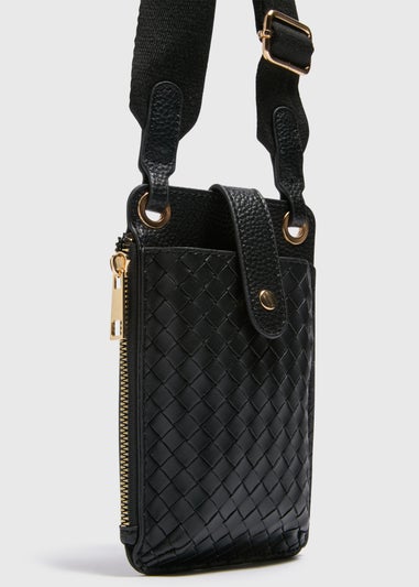 Black Weave Cross Body Phone Bag