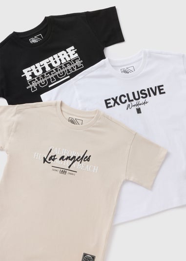3 Pack Boys Multicolour Slogan T-Shirts (7-15yrs)