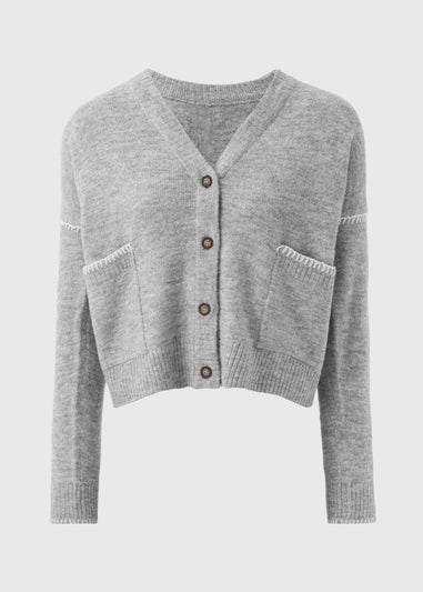 Grey Contrast Stitch Cardigan