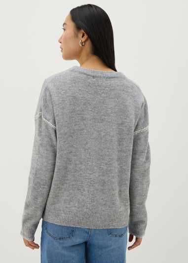 Grey Contrast Stitch Cardigan