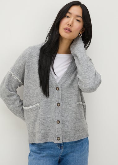 Grey Contrast Stitch Cardigan