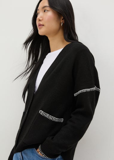 Black Contrast Stitch Cardigan