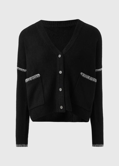 Black Contrast Stitch Cardigan