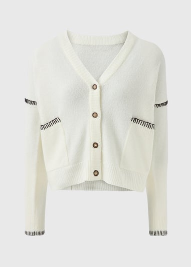 Ivory Contrast Stitch Cardigan