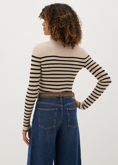 Cream Stripe High Neck Jumper