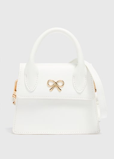 Girls White Top Handle Crossbody Bag