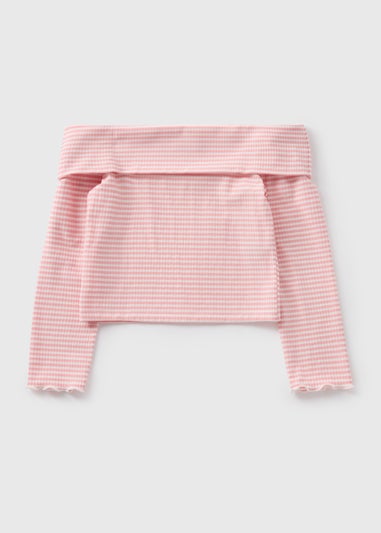 Pink Stripe Long Sleeve Bardot Top (7-15yrs)