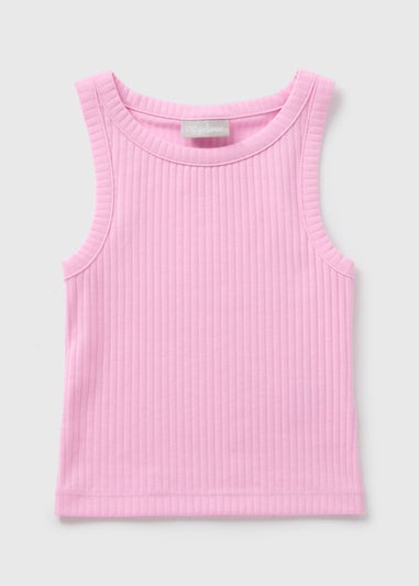 Girls Pink Ribbed Vest (7-15yrs)