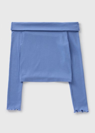 Girls Blue Bardot Long Sleeve Top (7-15yrs)