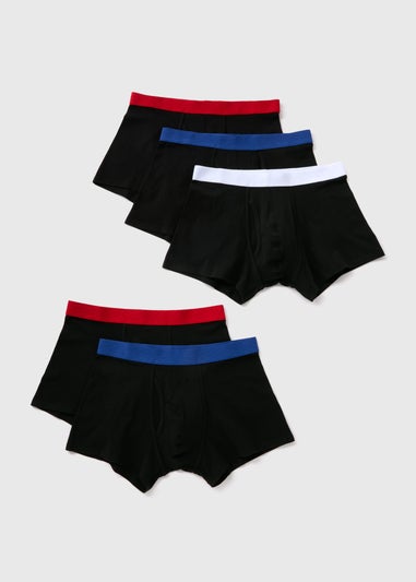 5 Pack Black Coloured Waistband Keyhole Boxers