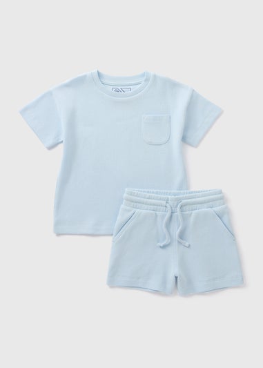 Boys Blue Waffle Top and Shorts Set (1-7yrs)