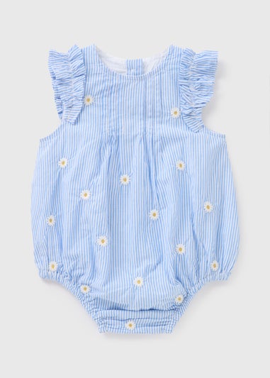 Baby Blue Stripe Daisy Romper (Newborn-23mths)