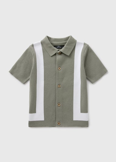 Boys Sage Green Panel Detail Knitted Shirt (1-7yrs)