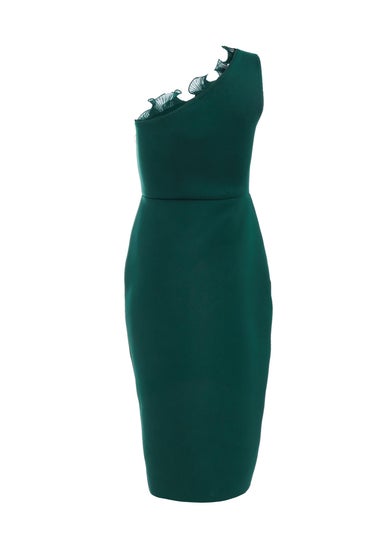 Quiz Green Petite One Shoulder Ruched Midi Dress