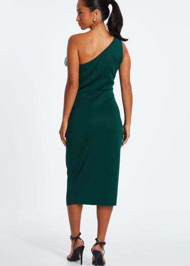 Quiz Green Petite One Shoulder Ruched Midi Dress