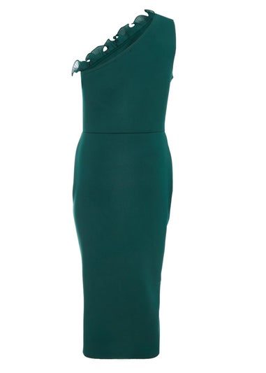 Quiz Green One Shoulder Ruched Midi Dress