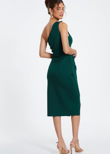 Quiz Green One Shoulder Ruched Midi Dress