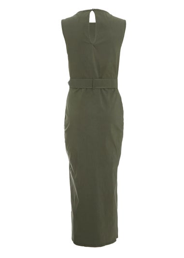 Quiz Khaki Cargo Split Front Midi Dress