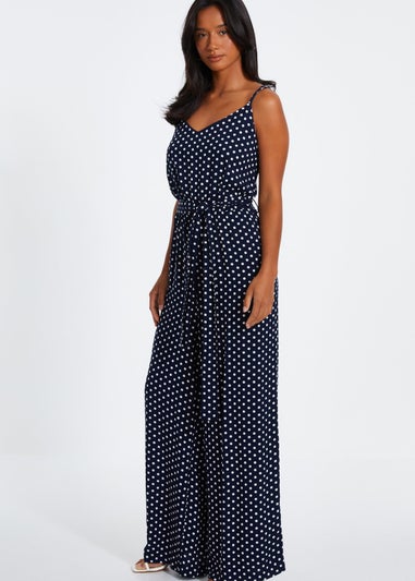 Quiz Navy Petite Polka Dot Palazzo Jumpsuit