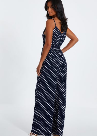 Quiz Navy Petite Polka Dot Palazzo Jumpsuit