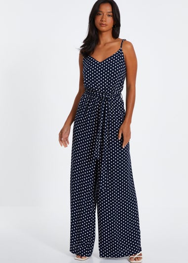 Quiz Navy Petite Polka Dot Palazzo Jumpsuit