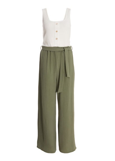 Quiz Khaki Contrast Ribbed Palazzo Jumpsuit