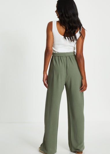 Quiz Khaki Contrast Ribbed Palazzo Jumpsuit