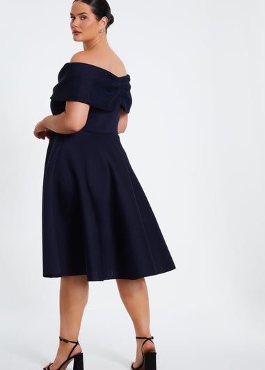 Quiz Navy Curve Midi Skater Dress