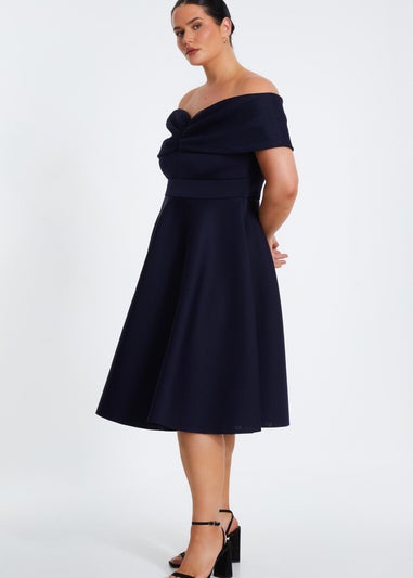 Quiz Navy Curve Midi Skater Dress