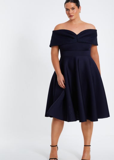 Quiz Navy Curve Midi Skater Dress