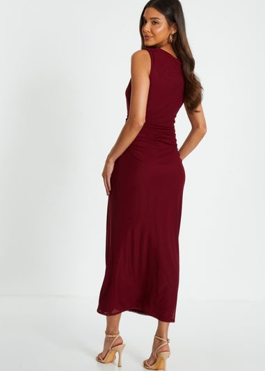 Quiz Burgundy Sleeveless Ruched Midaxi Dress