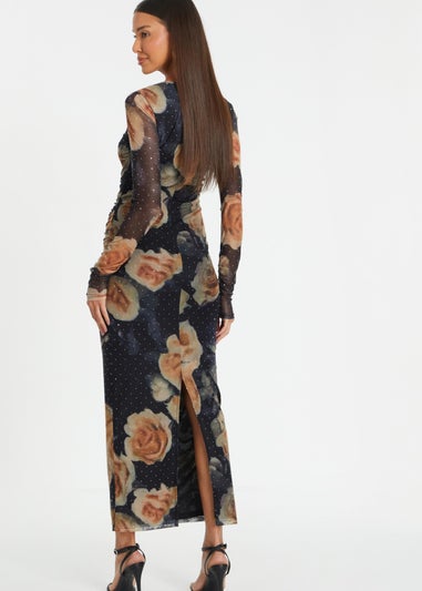 Quiz Black Floral Mesh Midaxi Dress