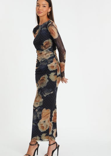 Quiz Black Floral Mesh Midaxi Dress