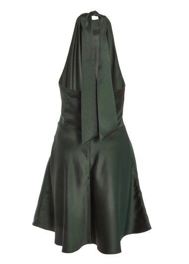 Quiz Green Satin Mini Skater Dress