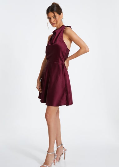 Quiz Burgundy Satin Mini Skater Dress