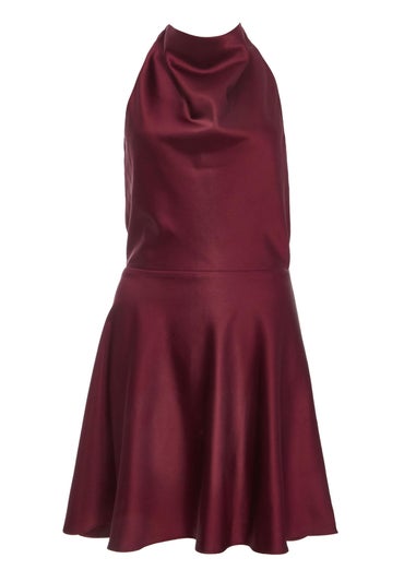 Quiz Burgundy Satin Mini Skater Dress