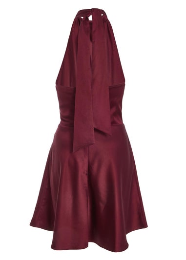 Quiz Burgundy Satin Mini Skater Dress