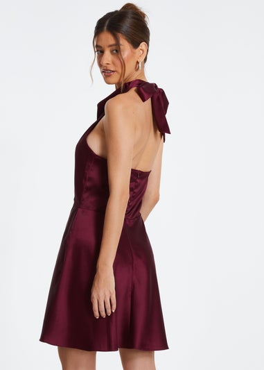 Quiz Burgundy Satin Mini Skater Dress