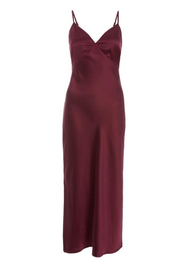 Quiz Burgundy Satin Slip Style Midaxi Dress