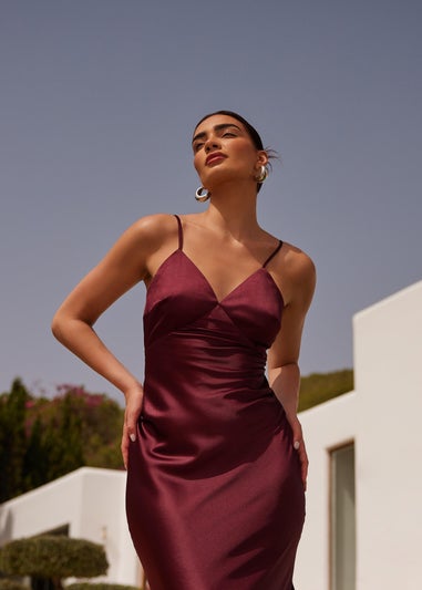 Quiz Burgundy Satin Slip Style Midaxi Dress