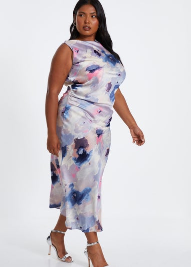 Quiz Multi Curve Marble Print Maxi Dress