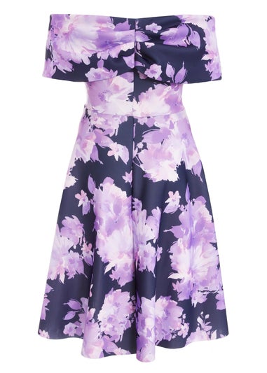 Quiz Navy Curve Floral Bardot Midi Dress