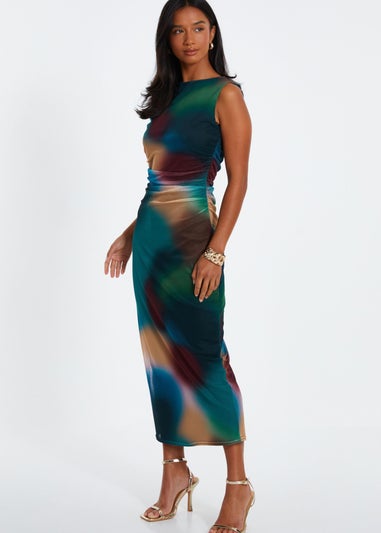 Quiz Multi Petite Brushstroke Print Midaxi Dress