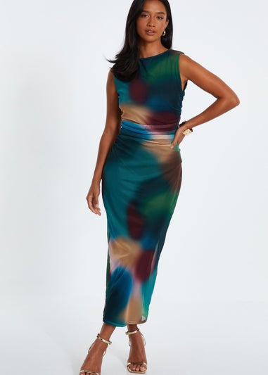 Quiz Multi Petite Brushstroke Print Midaxi Dress