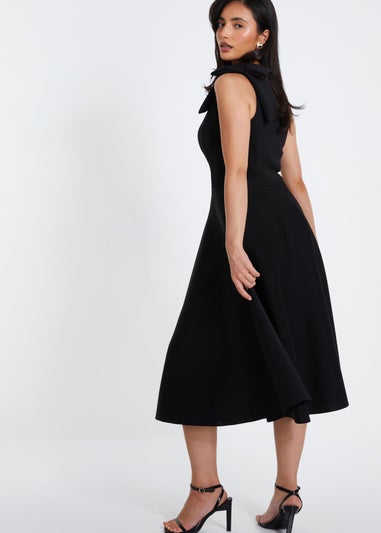 Quiz Black One Shoulder Bow Skater Midi Dress