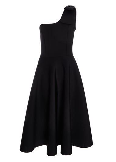 Quiz Black One Shoulder Bow Skater Midi Dress