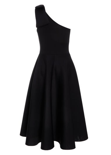 Quiz Black One Shoulder Bow Skater Midi Dress